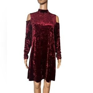 Design lab women’s long sleeve maroon velvet mock neck dress size L